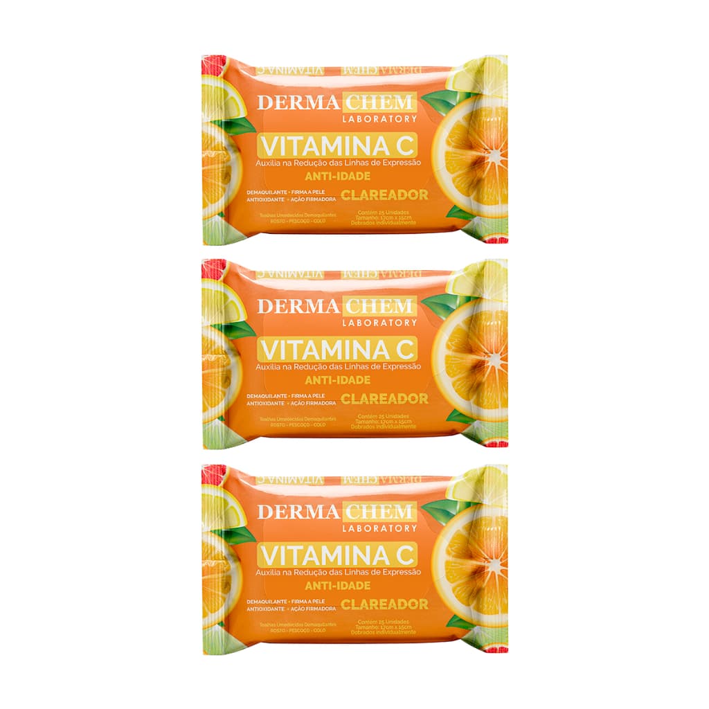 Dermachem Kit 3un Lenço Demaquilante Vitamina C - 25un cada
