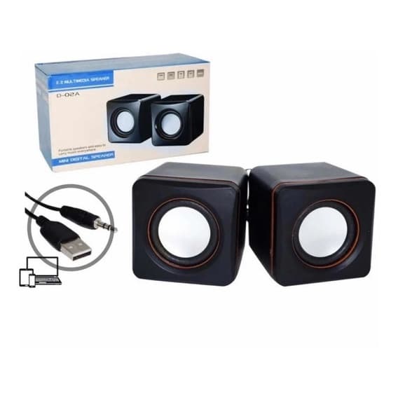 Caixa De Som Mini 2.0 D-02A USB Com Auxiliar Para PC e Notebook
