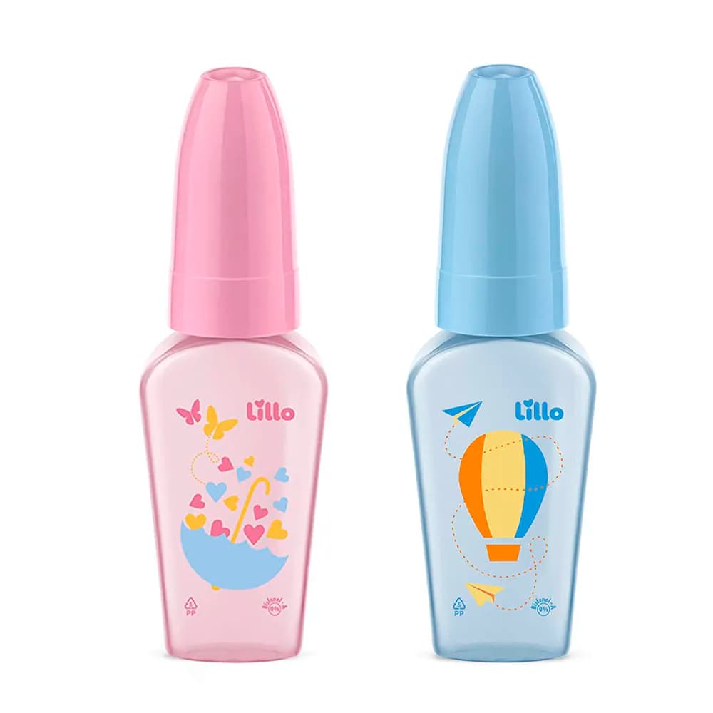 Mamadeira Infantil Bebê Menina Menino Chuquinha Bico Redondo Silicone Rosa Azul Recém Nascido 50 Ml Lillo