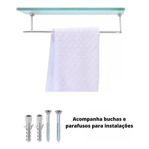 Prateleira De Vidro + Porta Toalha De Rosto
