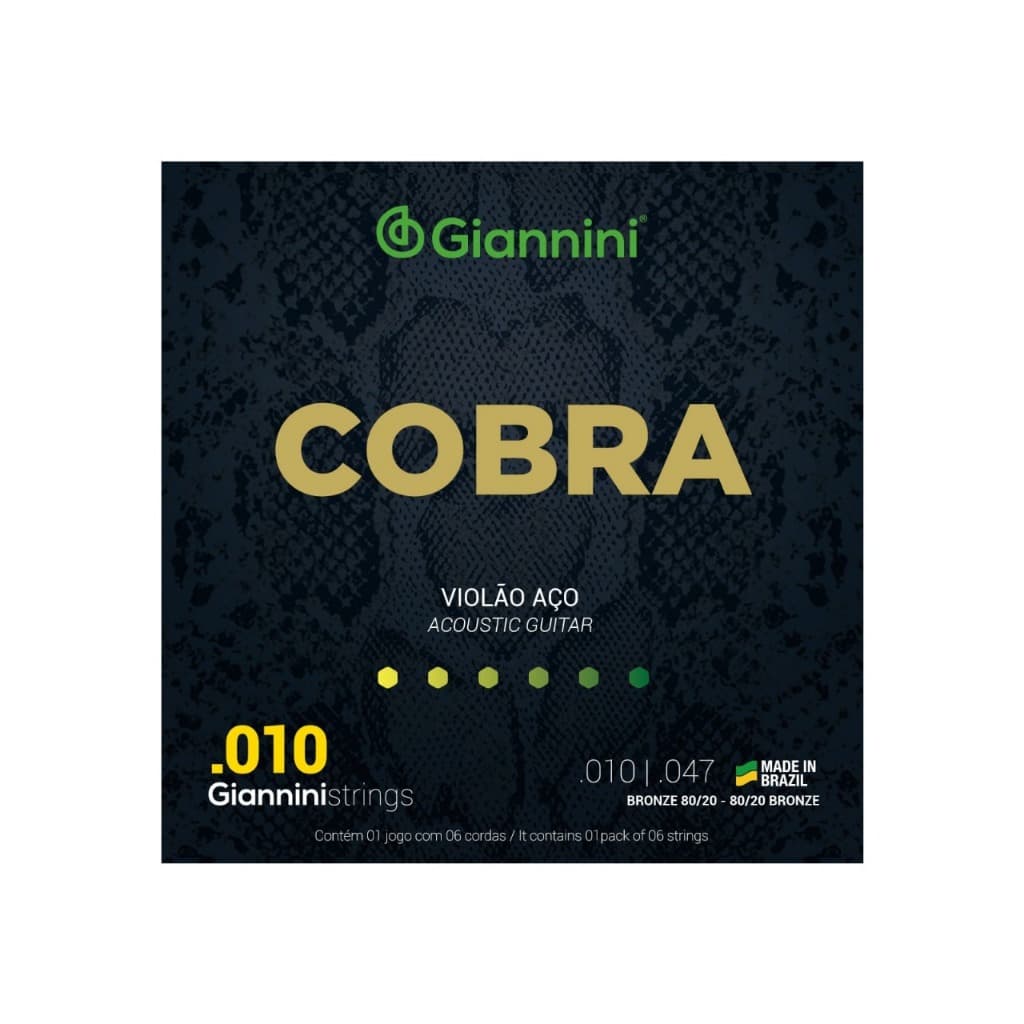 Encordoamento Cordas Giannini Cobra Violão Aço 010 Bronze