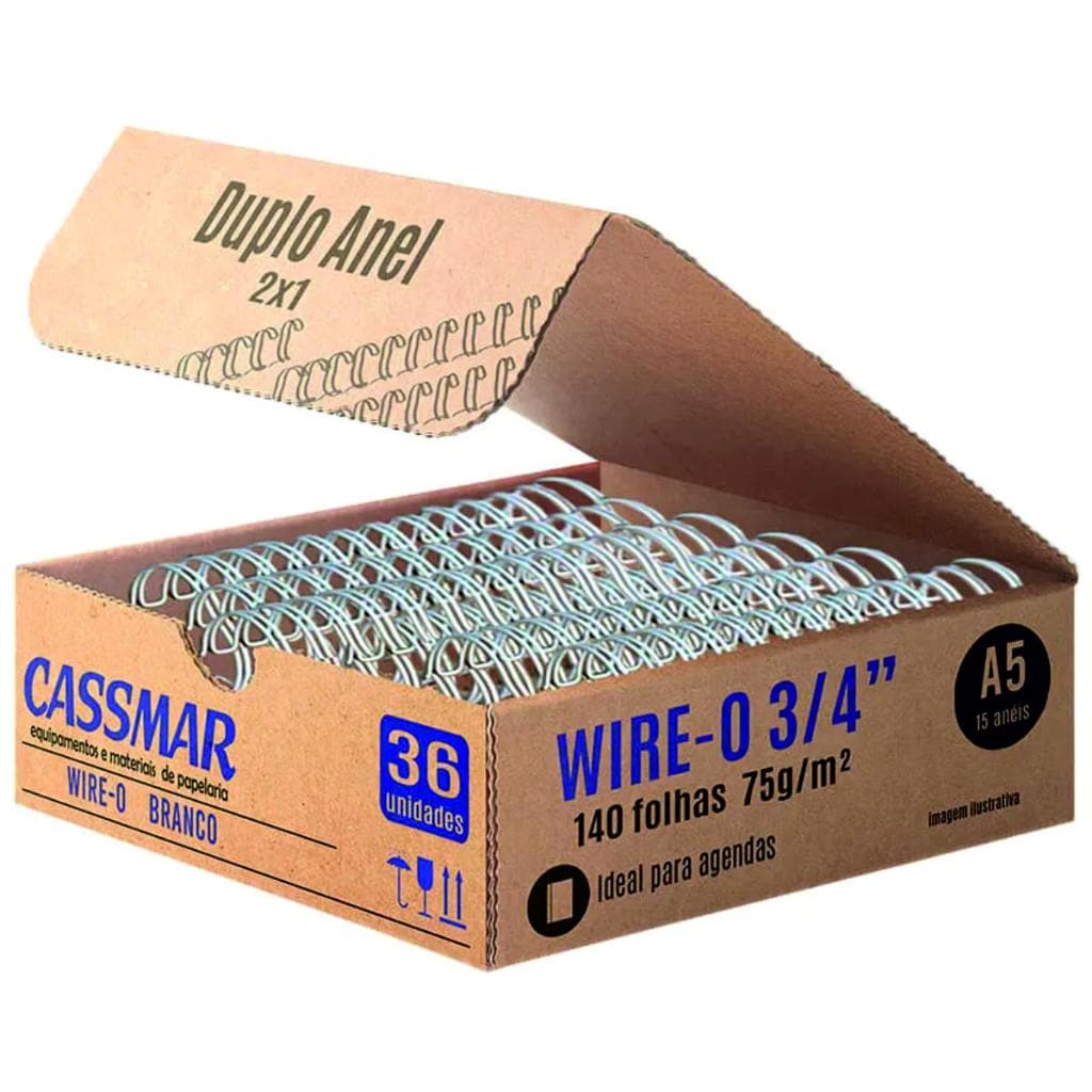 Wire-o para Encadernação 2x1 A5 Branco 3/4 para 140fls 36un
