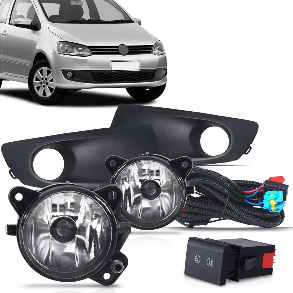 Kit Farol Milha Neblina Fox 2010 2011 2012 2013 Moldura preta Preta