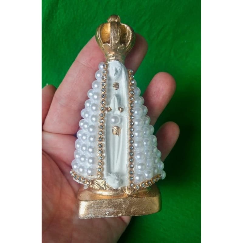 IMAGEM DE NOSSA SENHORA BRANCO C/ DOURADO E PÉROLAS 11CM
