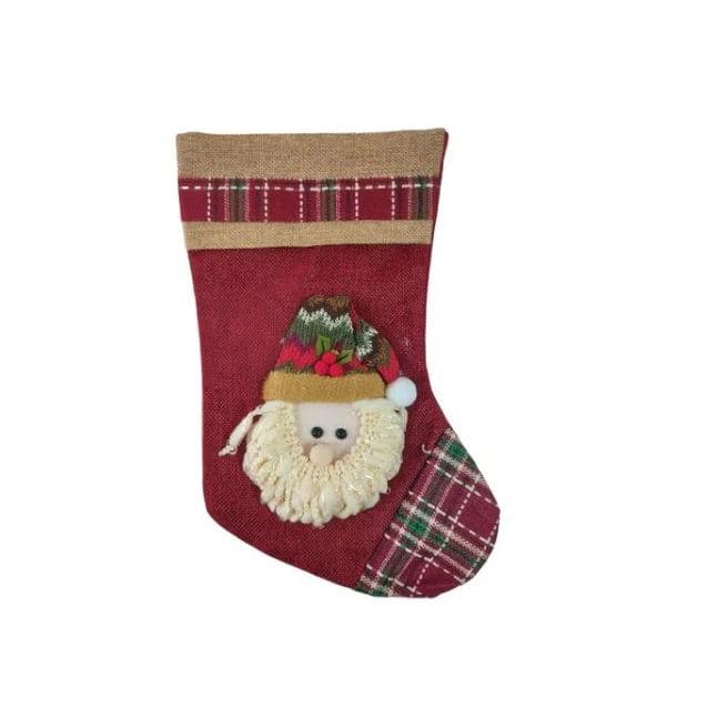 Bota Natal Em Juta Vermelha C/ Papai Noel 35cm