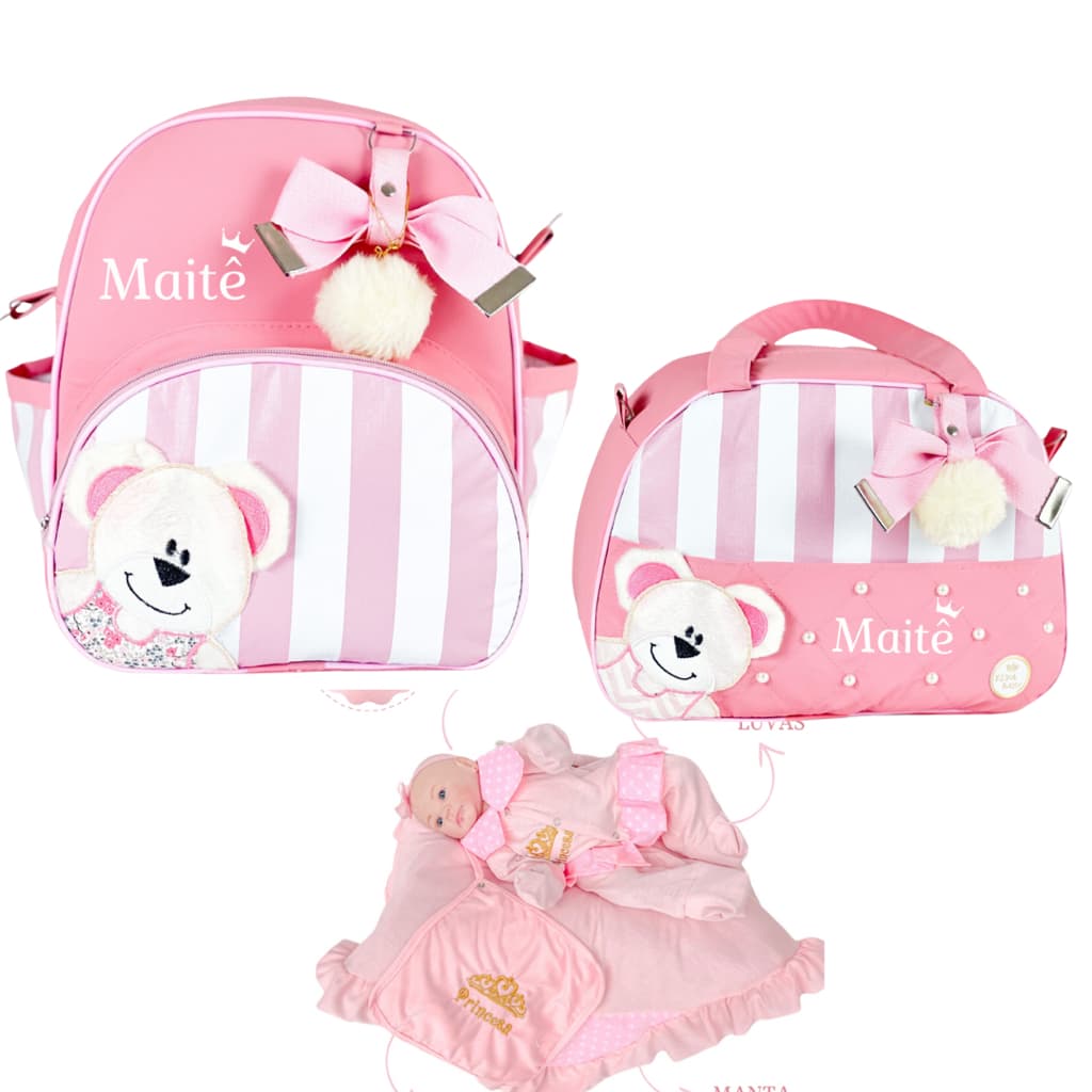 Kit Bolsa Maternidade Personalizada Menina Menino Saída Maternidade Coleção Urso