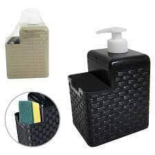 1 Porta Detergente Dispenser Com Suporte Para Bucha 500ml Bico Dosador Rattan Preto Dispenser Amarzenamento Porta Sabão Sabonete