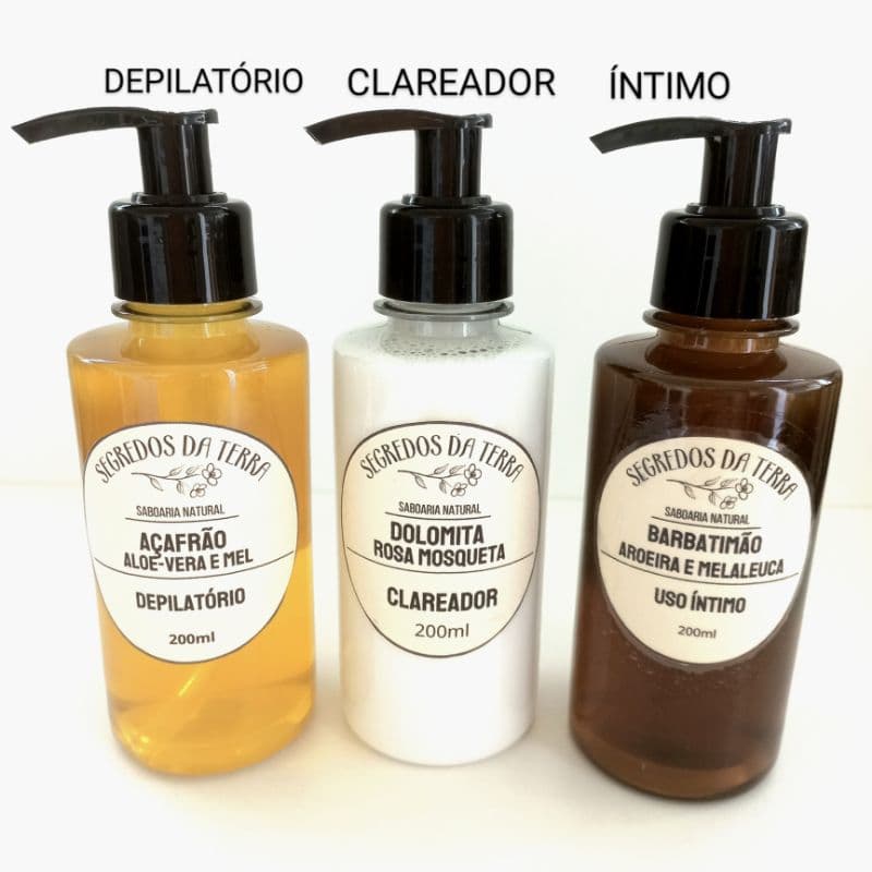 Kit 3 Sabonetes Líquidos |Açafrão Aloe-Vera|Dolomita Rosa Mosqueta|Barbatimāo Melaleuca Aroeira