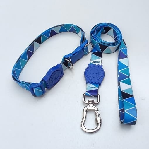Coleira com guia para Cachorro - Azul Quadriculado