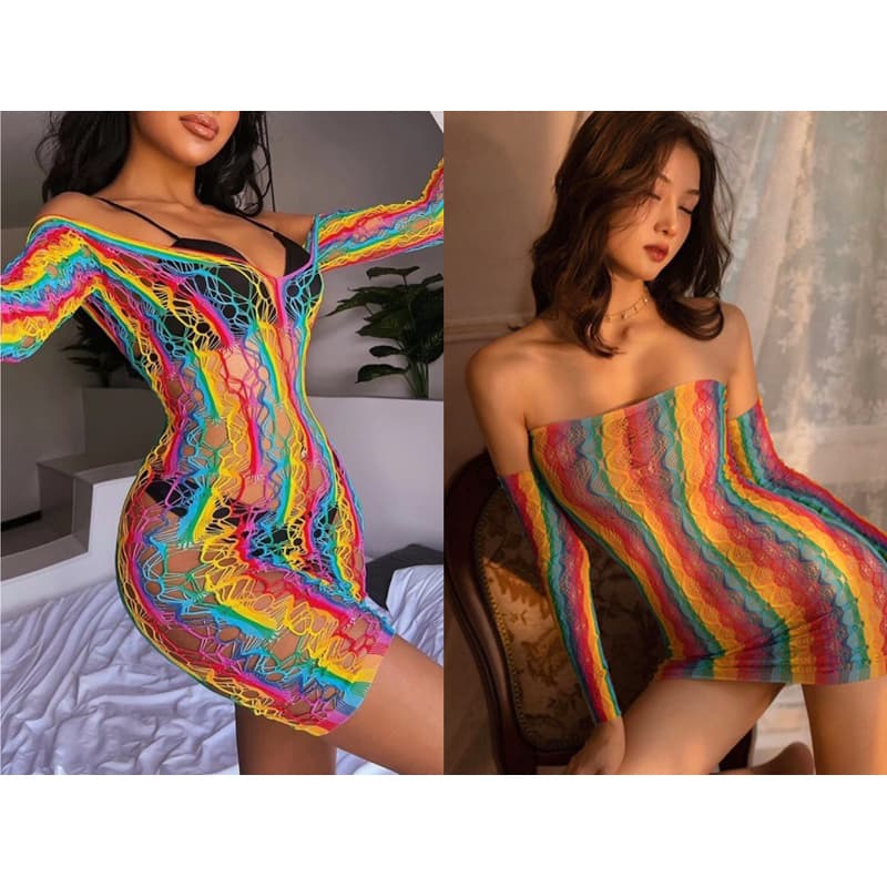 carnaval de saída de praia camisola vestido arrastão multicolor bodystocking  multicolorida Vestido colorido CAMILA