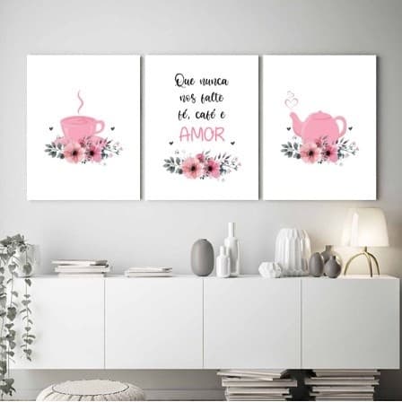 Kit Quadros Decorativos Mosaico 3 Peças Que Nunca Nos Falte Fé Café Amor Cantinho Café Cozinha Arte