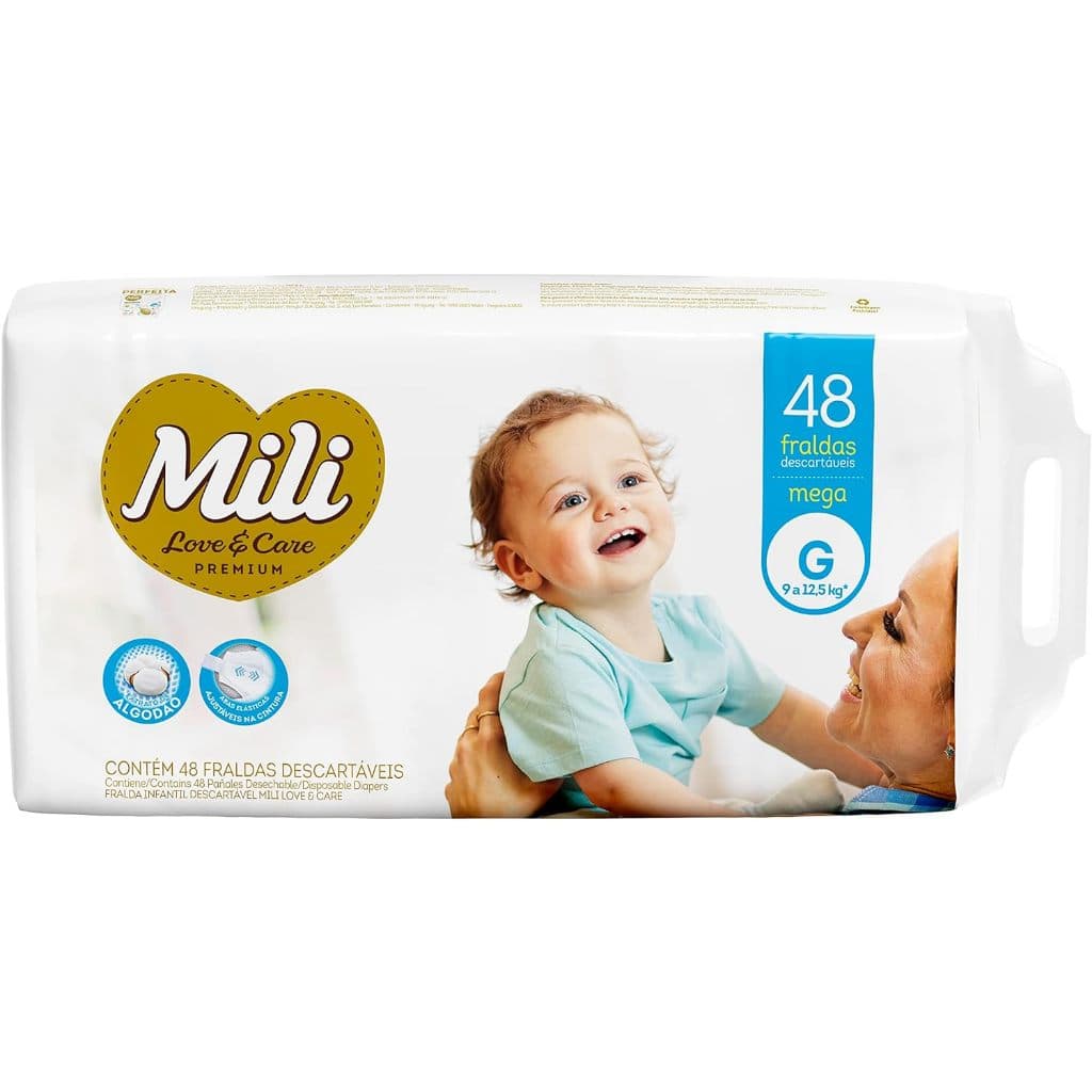 Fralda Descartável Infantil Bebê Mili Love e Care Tamanho G com 48 Unidades