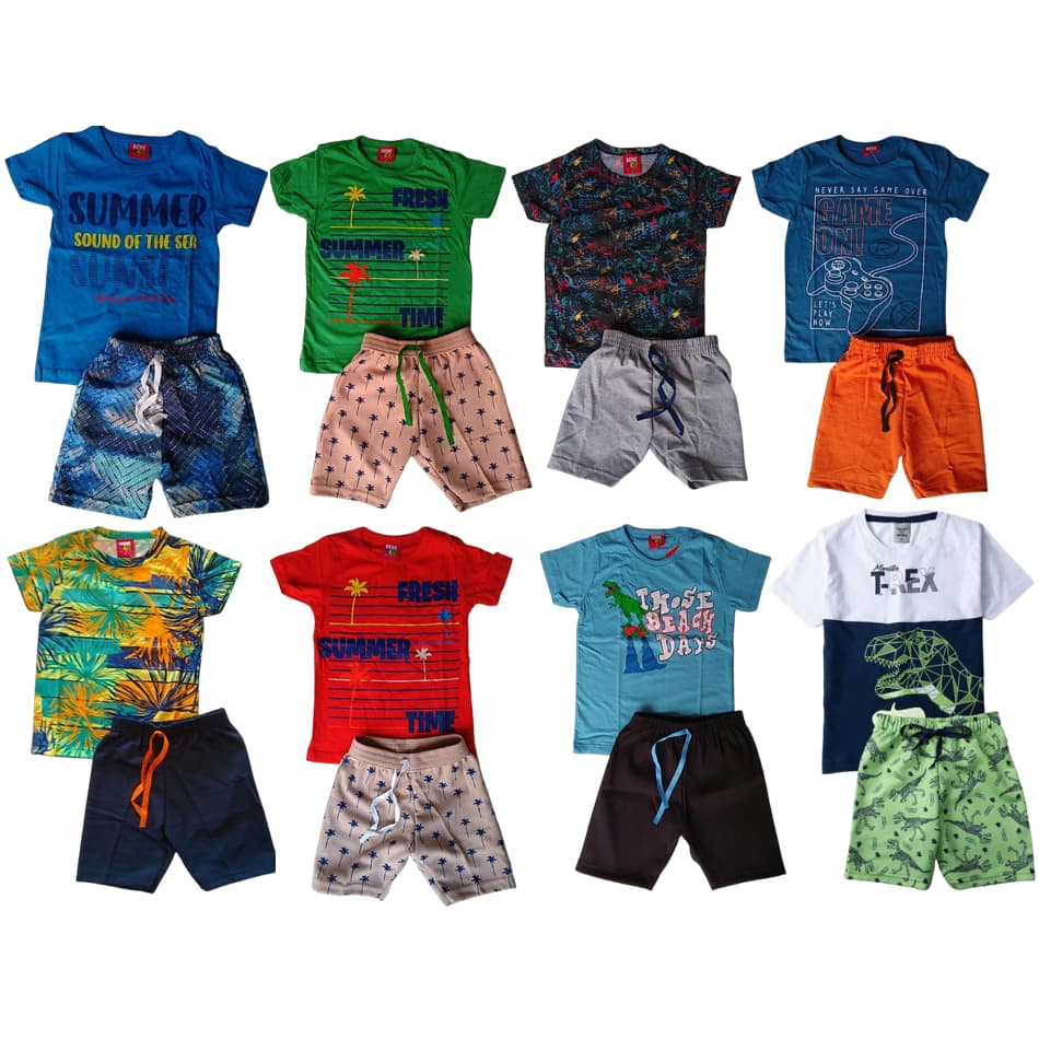 Kit Sortido 10 Peças Roupa Infantil Menino 5 Camisetas + 5 Shorts - Promoção - Kit Sortido com 5 Conjuntos Infantil Menino verão-Roupa Bebê