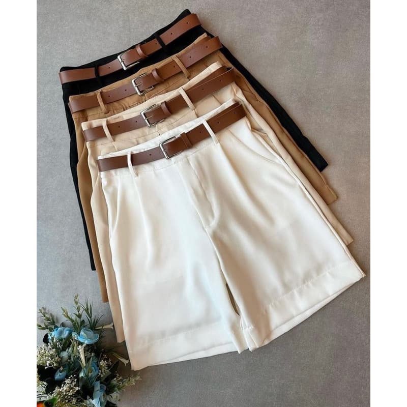 feminina bermuda alfaiataria com cintos  -498