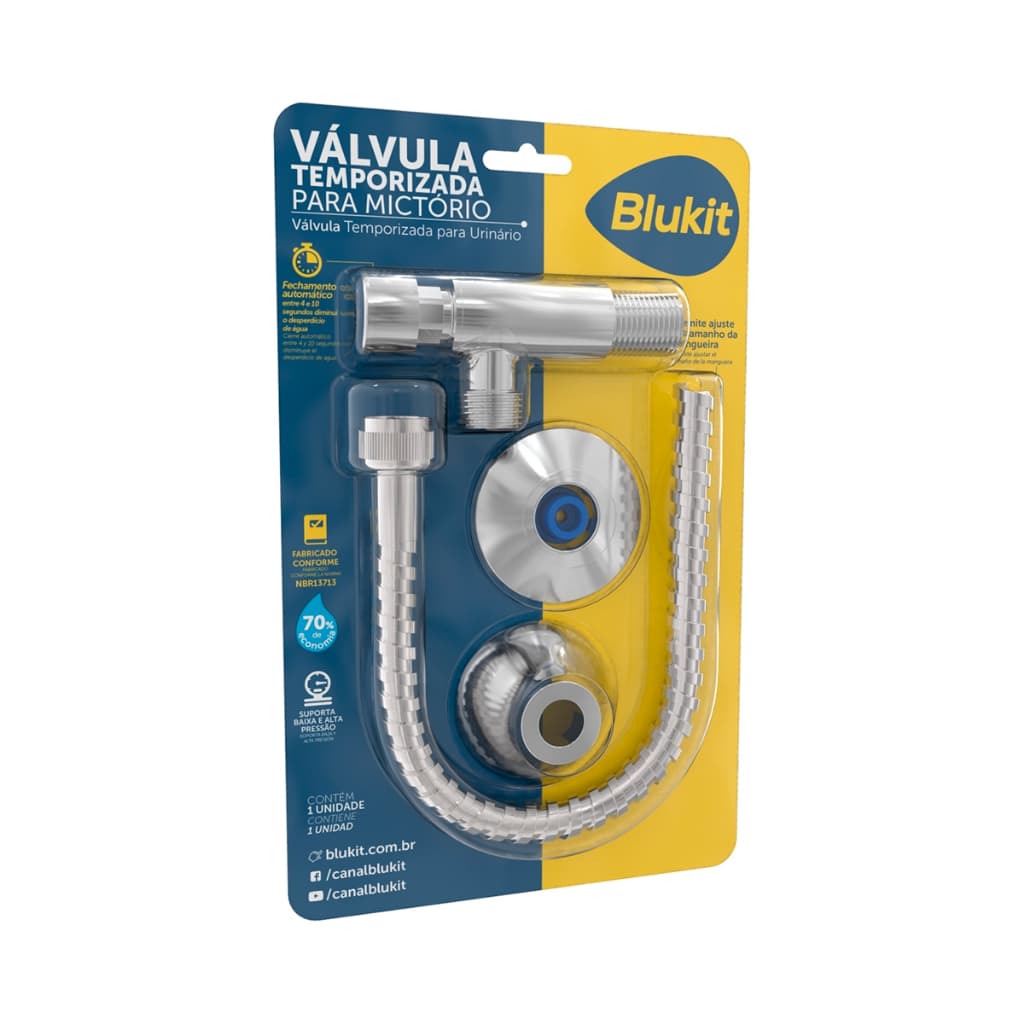 Válvula Mictório Cromada Automática Flexível 30cm - Blukit
