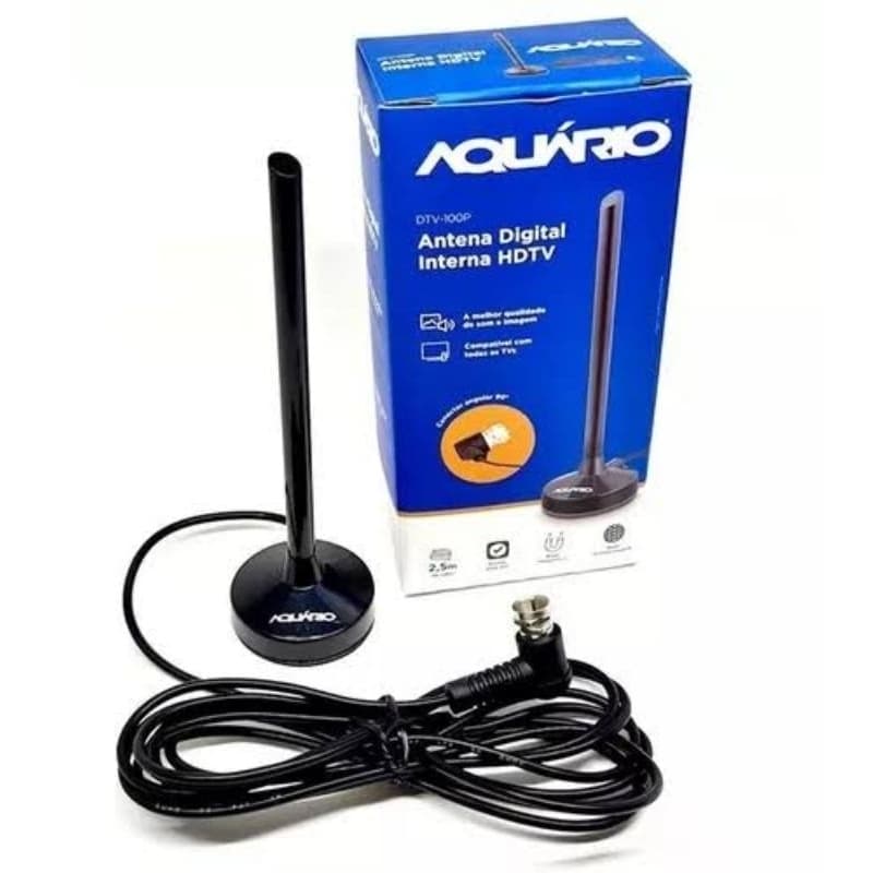 Antena digital interna aquario hdtv 5 em 1 4k vhf UHF FM compatível com todas tvs