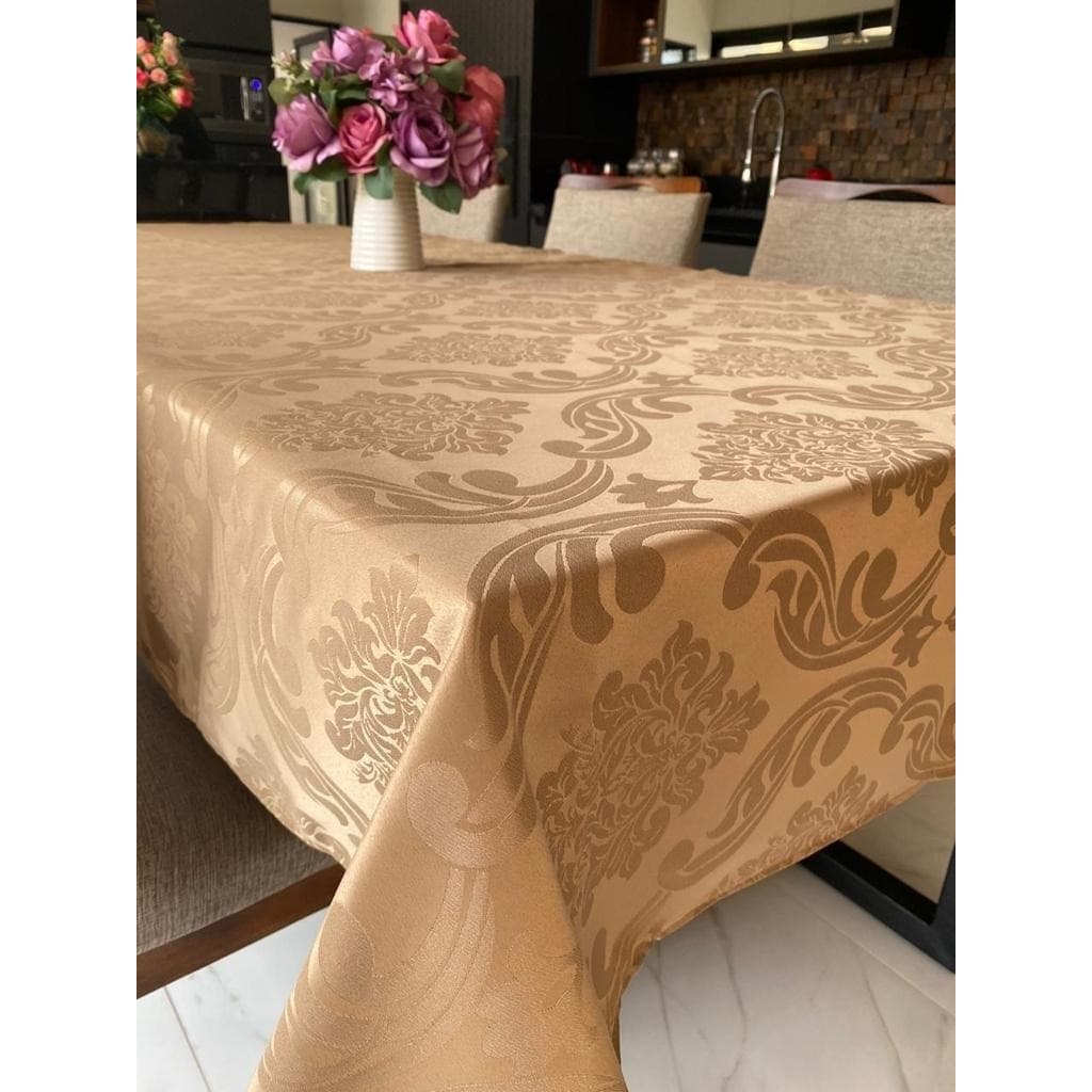 Toalha de Mesa 6 lugares Jacquard 2,00 x 1,45m Tecido Grosso Decoração Premium
