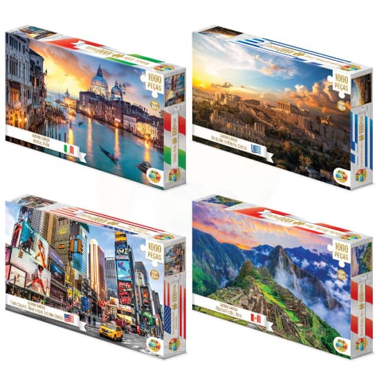 Quebra Cabeça Puzzle 1000 Peças Veneza Itália, Grécia , Rio de Janeiro, Times Square EUA, Burj Khalifa e Peru para Meninos e Meninos Presente de Aniversário Presente dia das Crianças Presente de Natal Papai Noel