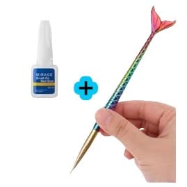 Kit 3 Pincéis Sereia Ultra Fino Francesinha Decoração Manicure + 1 Cola com Pincel Para Unha Postiça
