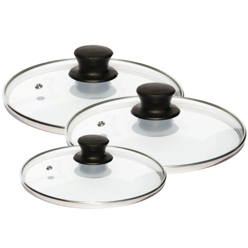 kit 3 Tampas de Vidro Temperado  N 26 / 28 / 30 Jogo Grande com Pegador(Pomel) Para Panelas Frigideiras Caçarolas
