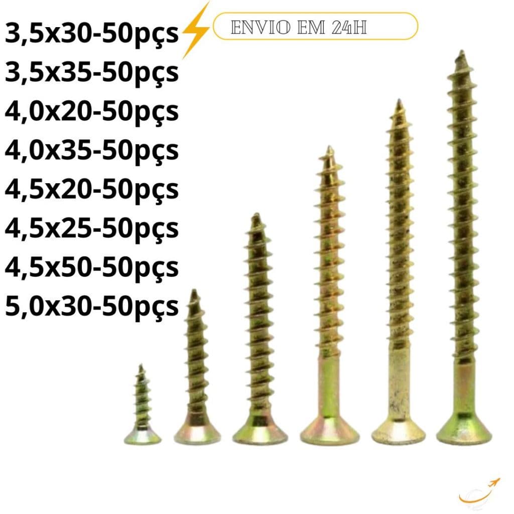 Parafusos para Madeira Chipboard Kit Parafusos Diversos Tamanhos