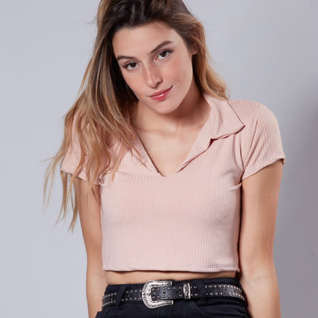 Cropped Gola Polo com Manga Curta e com Forro Pingos Shop Blusa Básica