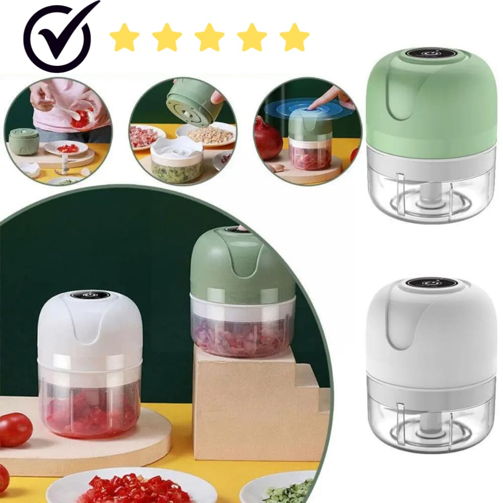 Mini Processador Triturador Elétrico de Alimentos Portátil USB 250 ml Alho Carne Frutas Vegetais 3 lâminas de aço inox