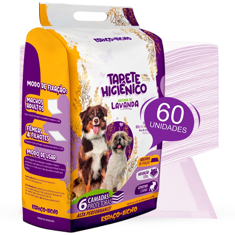 Tapete Higienico LAVANDA ultra Espaço De Bicho 60 Unidades Envio Imediato
