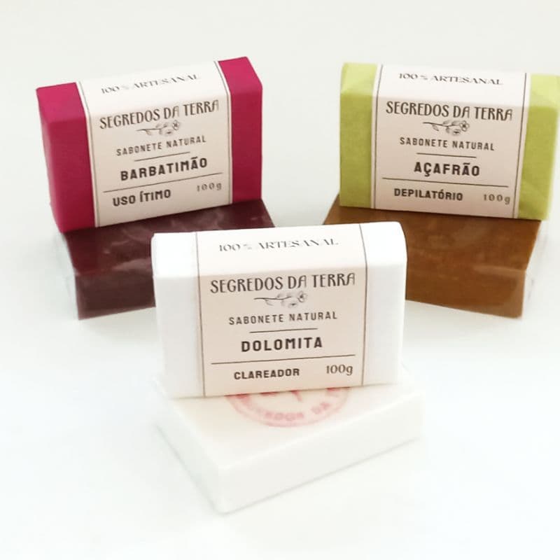 kit 2 Sabonetes de Açafrão, 2 Sabonetes de Dolomita, 2 Sabonetes Íntimo de Barbatimão