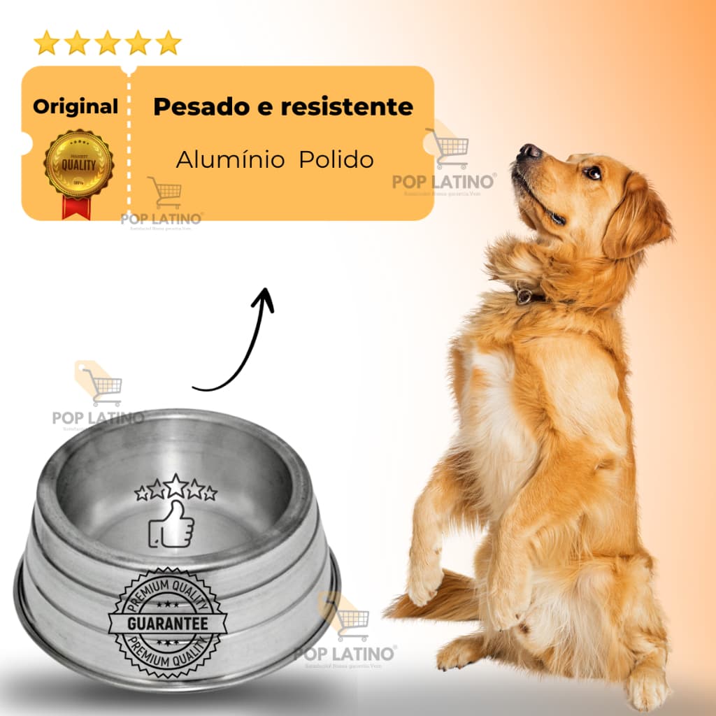 Comedouro Pesado de Alumínio Polido para Cachorro Pote para Ração Antiderrapante Resistente Pet Cães Pet shop