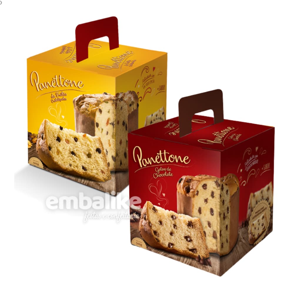 Kit 10 Caixas Para Panetone ou Chocotone 500gr Embalagem Natal Clássico