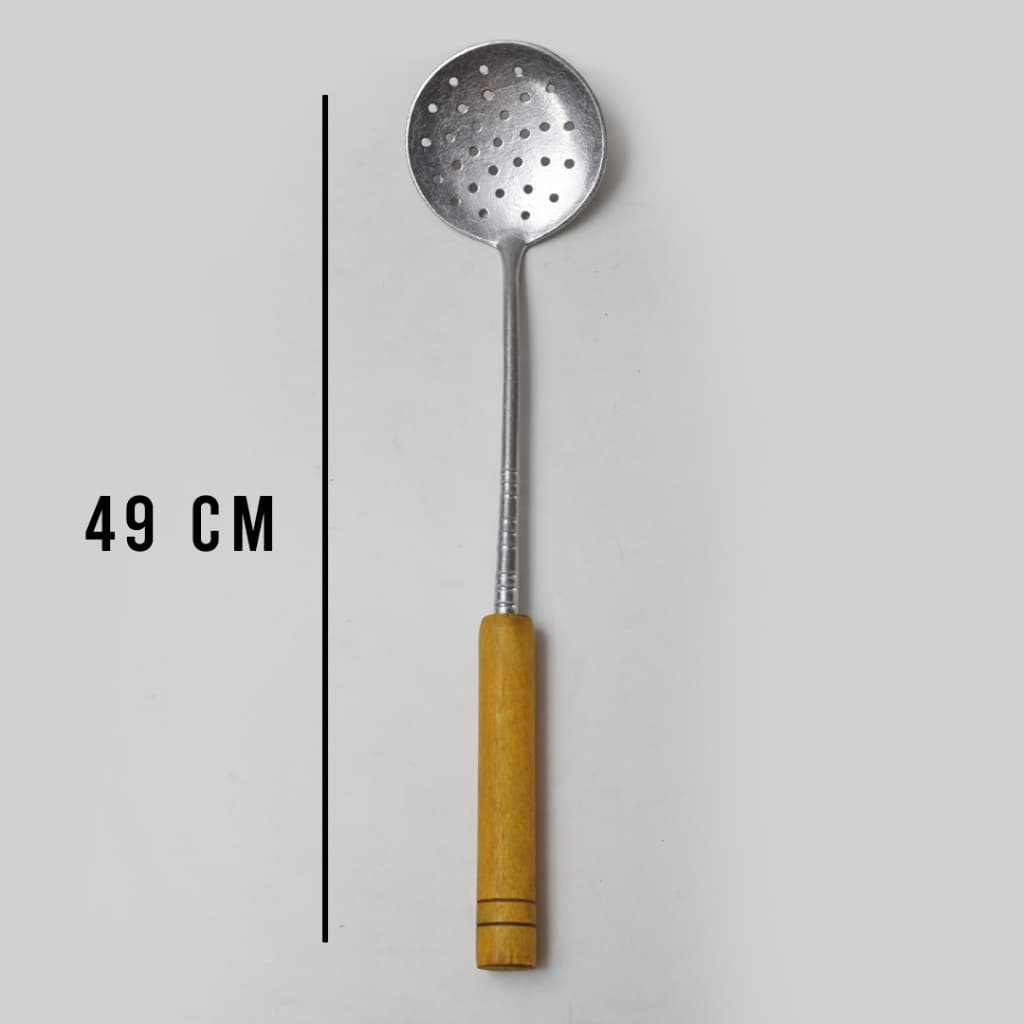 colher escumadeira grande 49cm com cabo de madeira