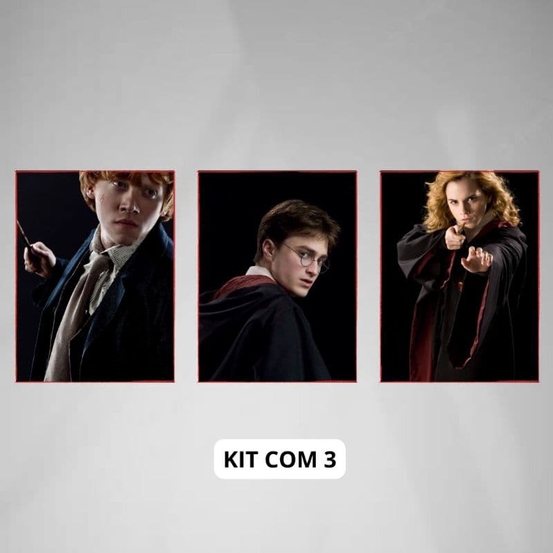 Kit 3 Placas Decorativas Em MDF Tema Harry Potter Para Colar em Paredes - quadro em alta definição