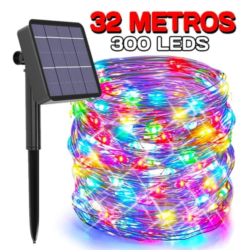 Pisca pisca 32 metros fio de fada solar led 300 lampadas