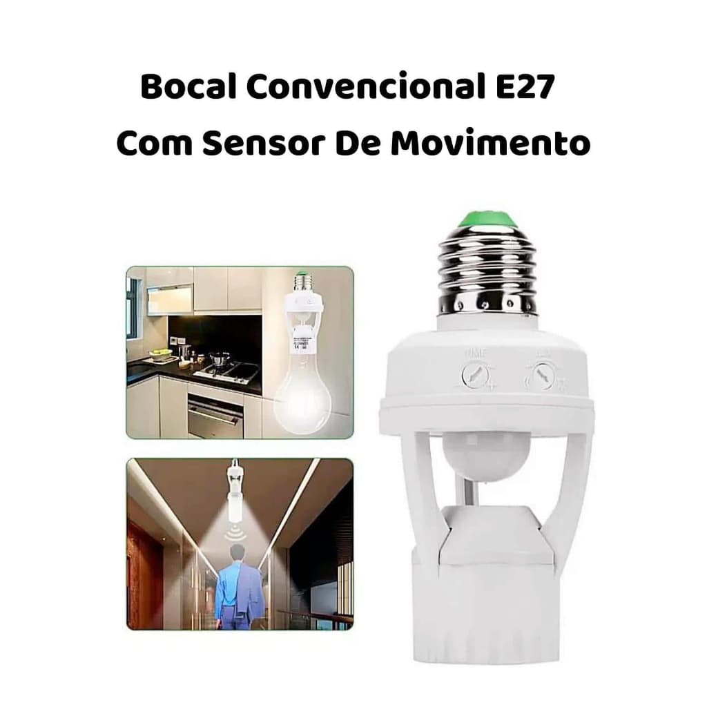Soquete Sensor De Presença Lâmpada Bocal E27 Movimento 360º