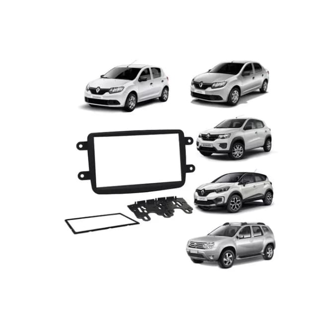 Moldura Dvd 2 Din Mp5 Captur Duster Kwid Sandero Logan Preta + Tela