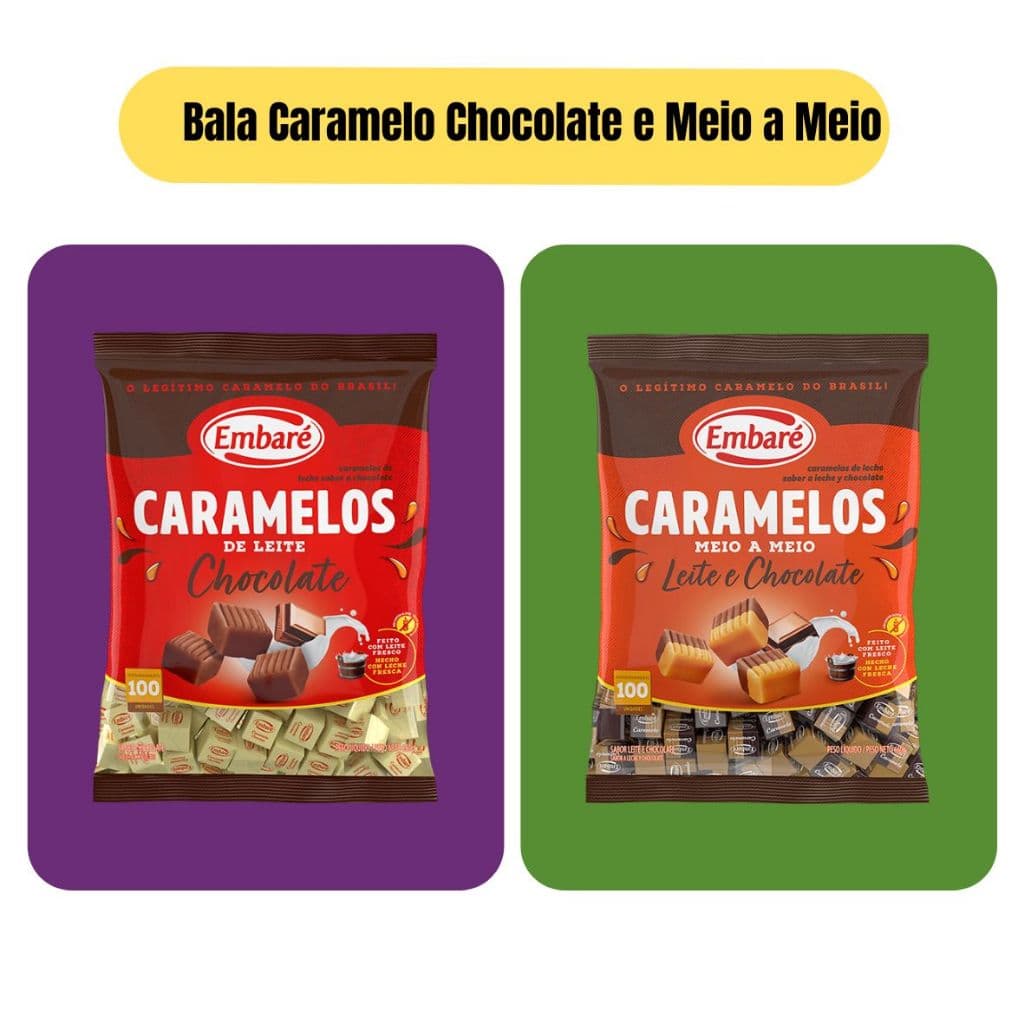 Bala Caramelo Chocolate e Meio a Meio Pacote com 660 gramas - Marca Embare