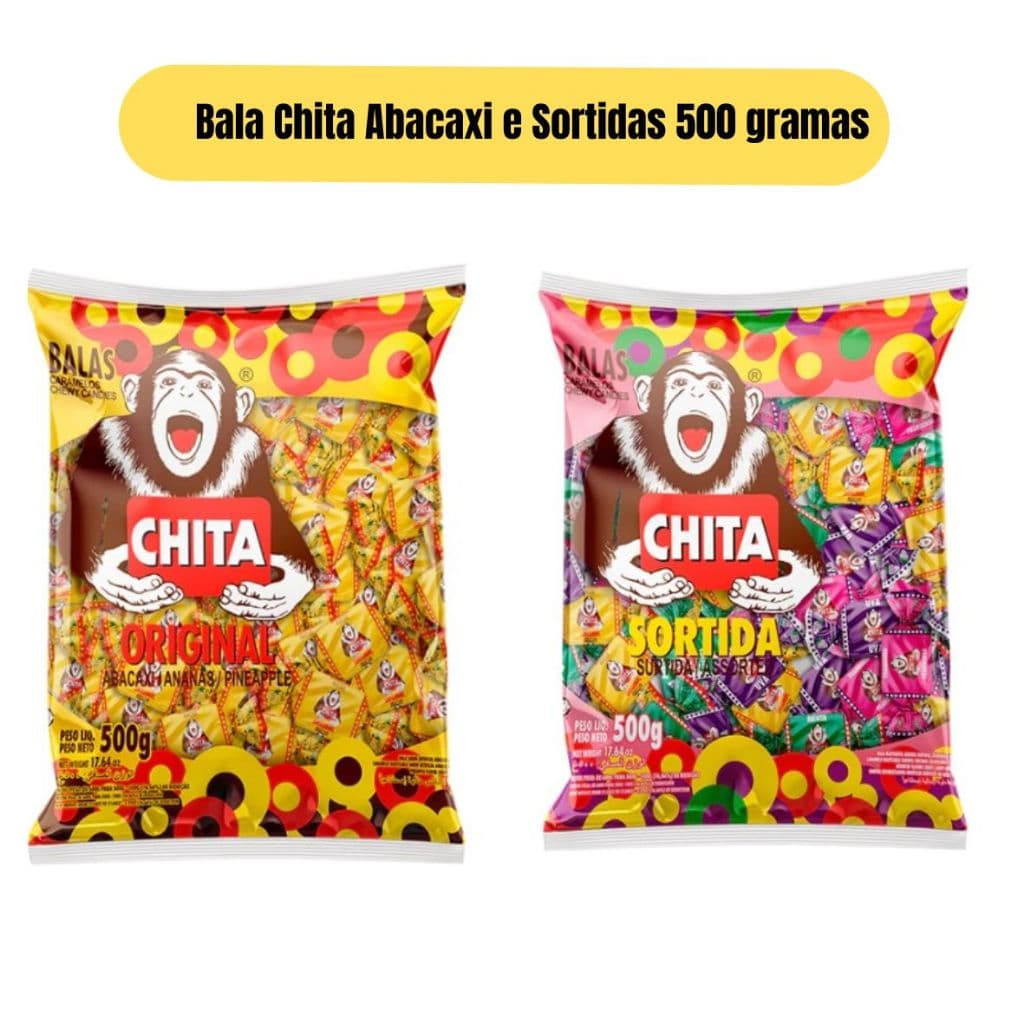 Bala Macia Chita Sabores Abacaxi e Sortidas Pacote de 500 gramas - Marca Cory