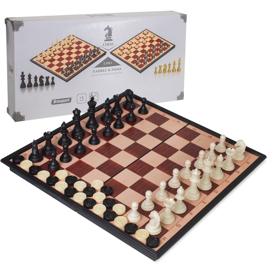 Jogo Xadrez E Dama Tabuleiro Imã Profissional 25X25CM Dobrável Estojo Portátil Magnético