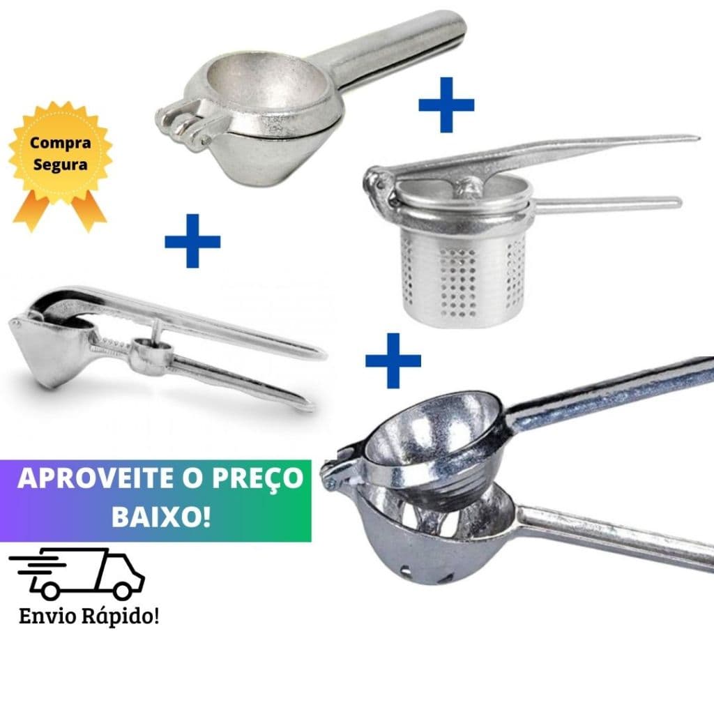Espremedor de Laranja e Limão e Amassador de Batata e Triturador de Alho em Alumínio Utensílio Cozinha Pure Suco