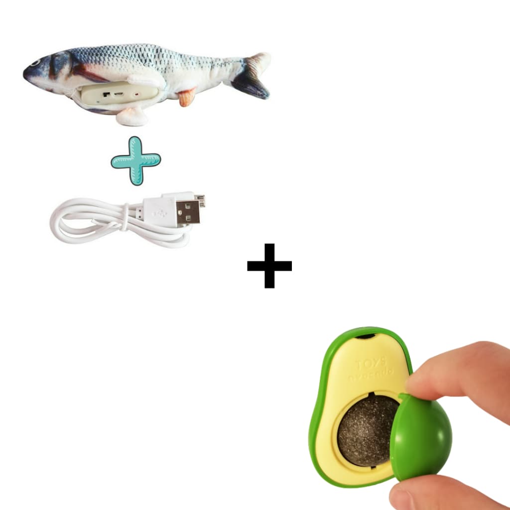 Kit Brinquedo para Gatos Peixe Elétrico + Abacate de Catnip