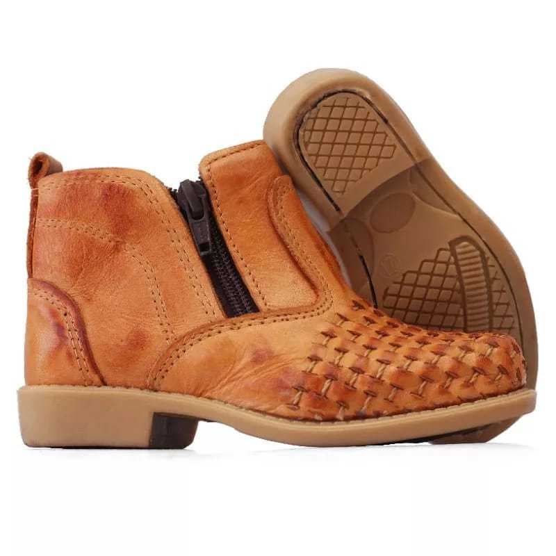 Bota Para Criança Masculino e Feminino Botina de Couro Calçados Infantil Zíper