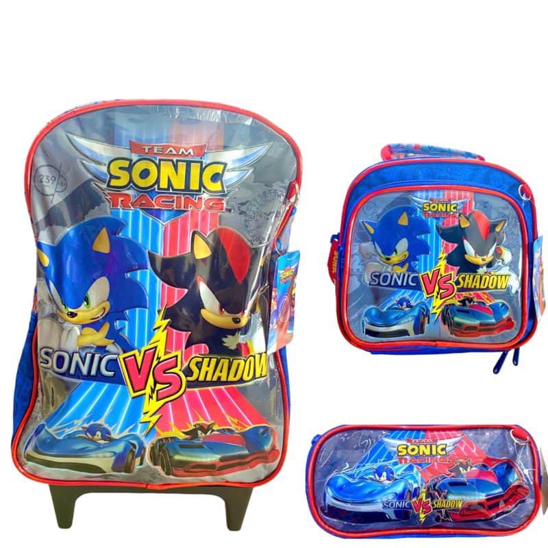 Kit Mochila Escolar de Rodinhas + Lancheira Térmica + Estojo – SONIC | CHENSON