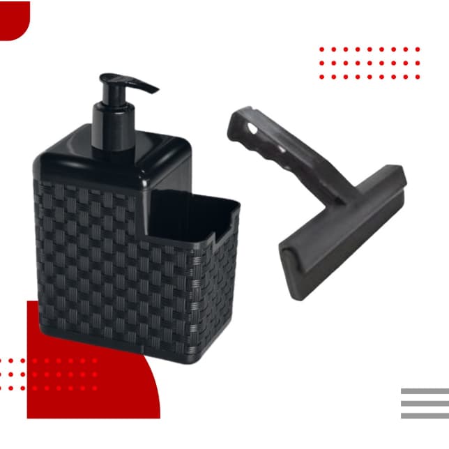 Kit Cozinha Porta Detergente Sabão Dispenser 2 em 1 Com Suporte Para Bucha Esponja e Rodo