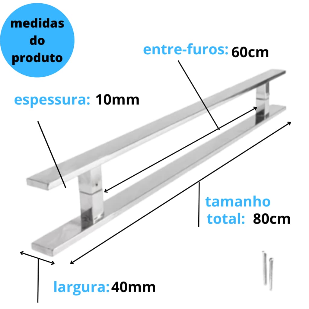 puxador 80cm inox porta pivotante madeira vidro aluminio