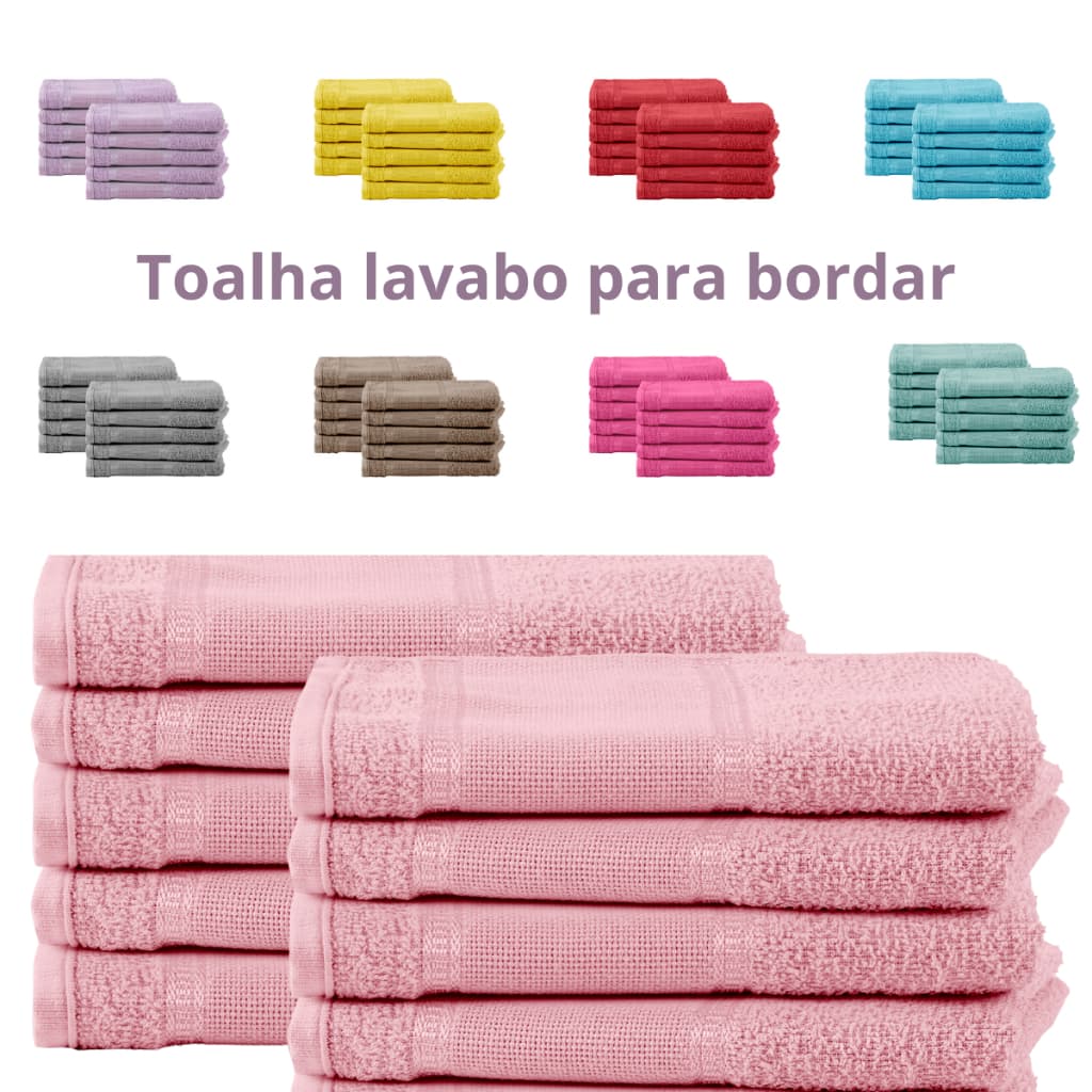 Kit 10/15 Toalhas Lavabo para bordar 29x45cm Variedade de Cores Algodão