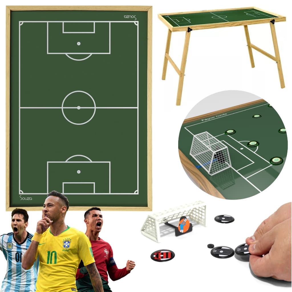Futebol De Botão Campo Portátil com Pés + 6 times de botão