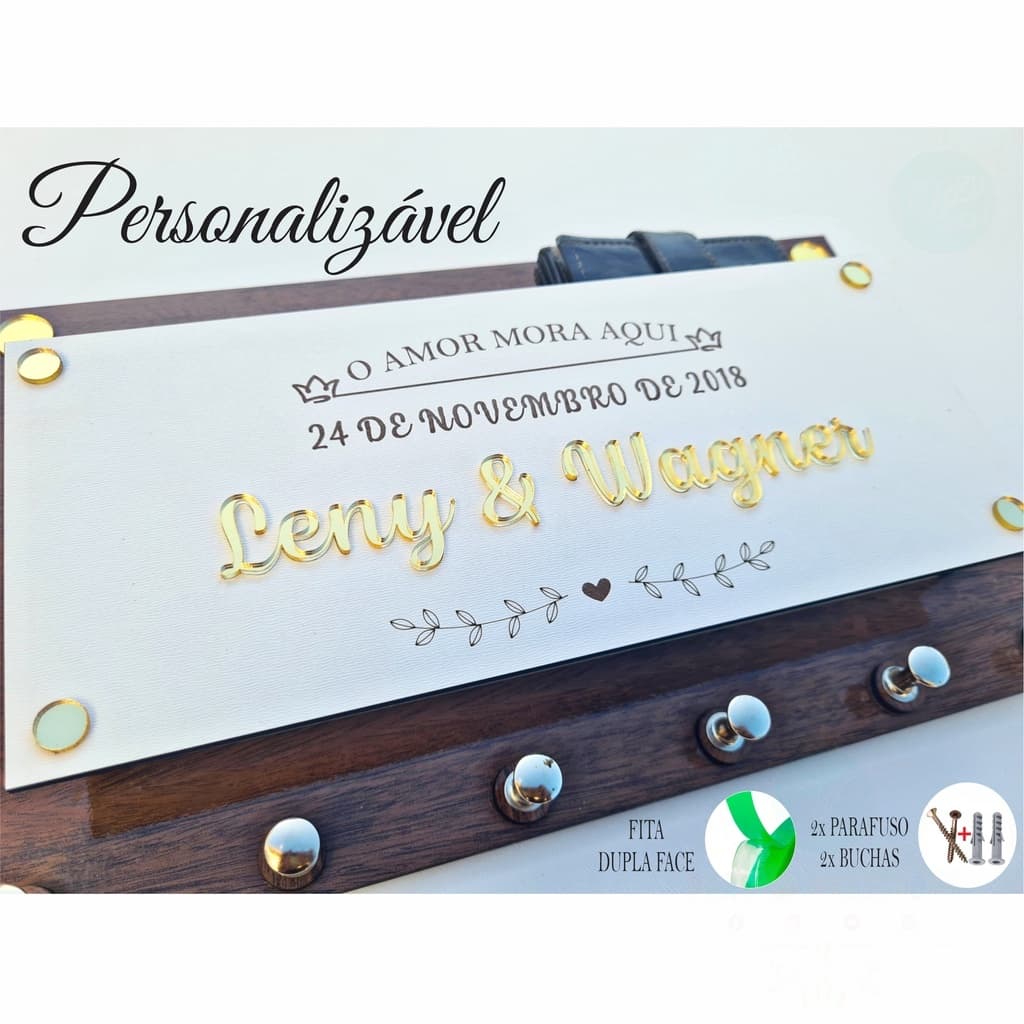 2 unds - Porta chaves Data Comemorativa Personalizável - 6 Pinos - Decoração Moderna