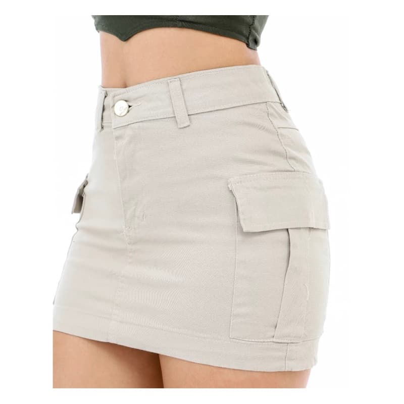 Saia Cargo Bege Curta Levanta Bumbum Com Elastano Moda Verão Blogueira Tendência