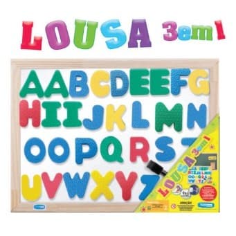Brinquedo Lousa Magnética Infantil ABC 3 em 1 Dupla Face  40x30cm + 31 Letras Imantadas